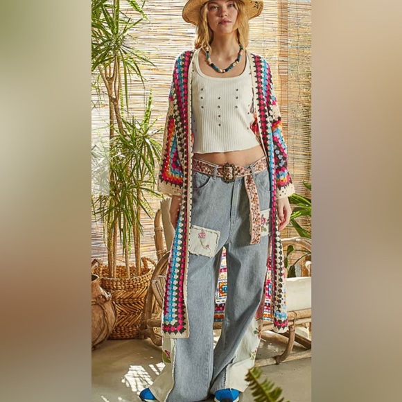 New POL. Colorful Crochet Cardigan. One Size. Crochet all the way around. - Picture 2 of 2